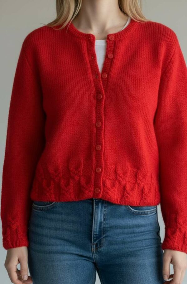 Cardigan vintage en laine rouge – taille 34/36
