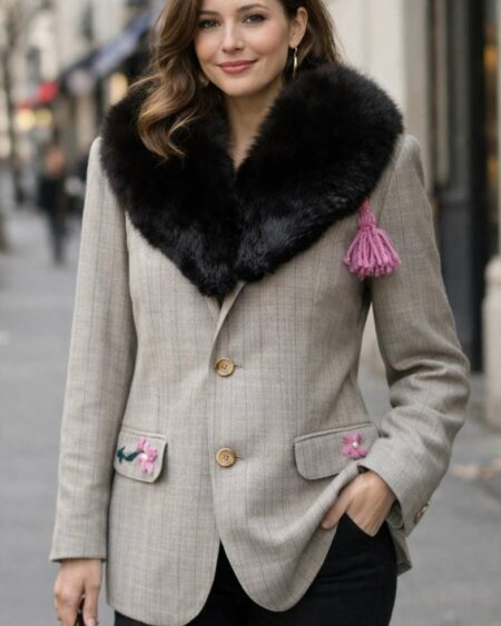 Blazer vintage upcyclé – col renard – pièce unique – taille 40