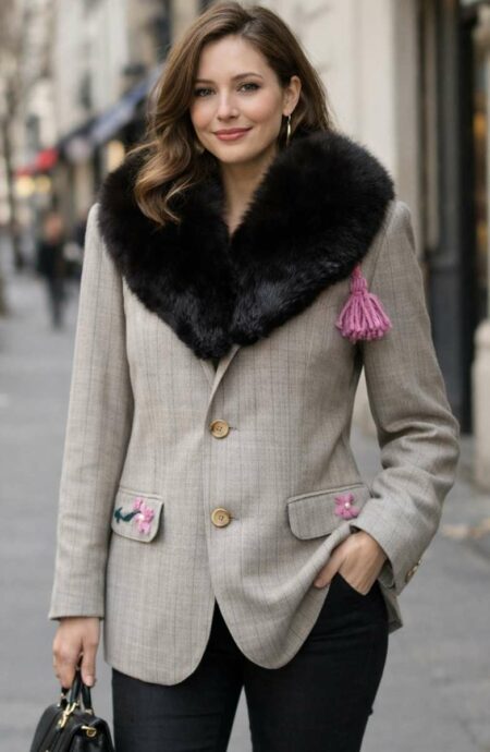 Blazer vintage upcyclé – col renard – pièce unique – taille 40