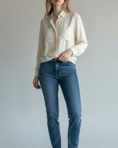 Chemisier vintage blanc – Années 80 – Made in France