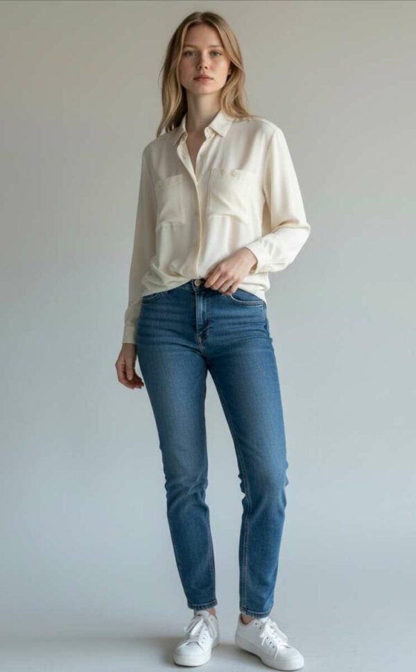 Chemisier vintage blanc – Années 80 – Made in France