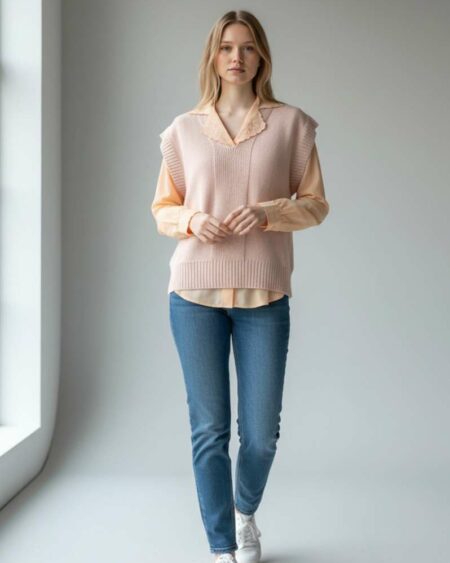 Pull sans manches rose vintage – Taille 40