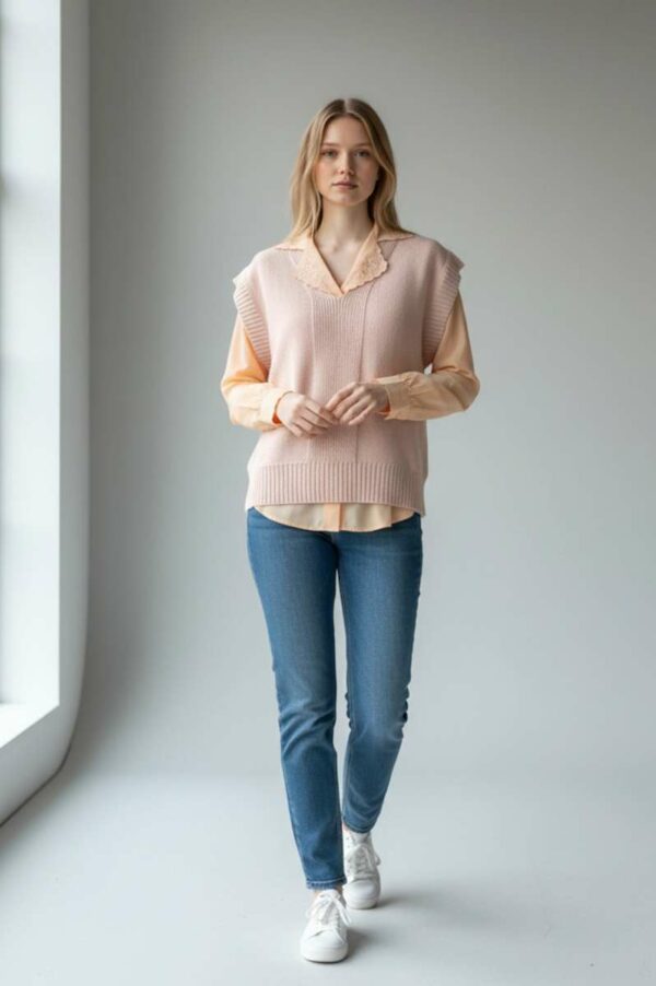 Pull sans manches rose vintage – Taille 40