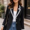 Blazer noir upcyclé avec dentelle – Taille 40