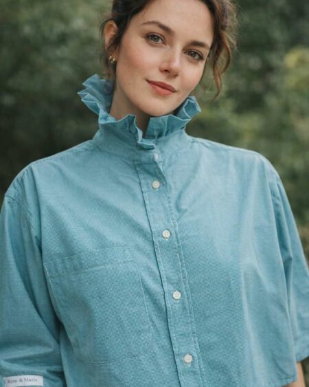 Chemise upcyclée col montant Rose & Marie – Taille 42/44
