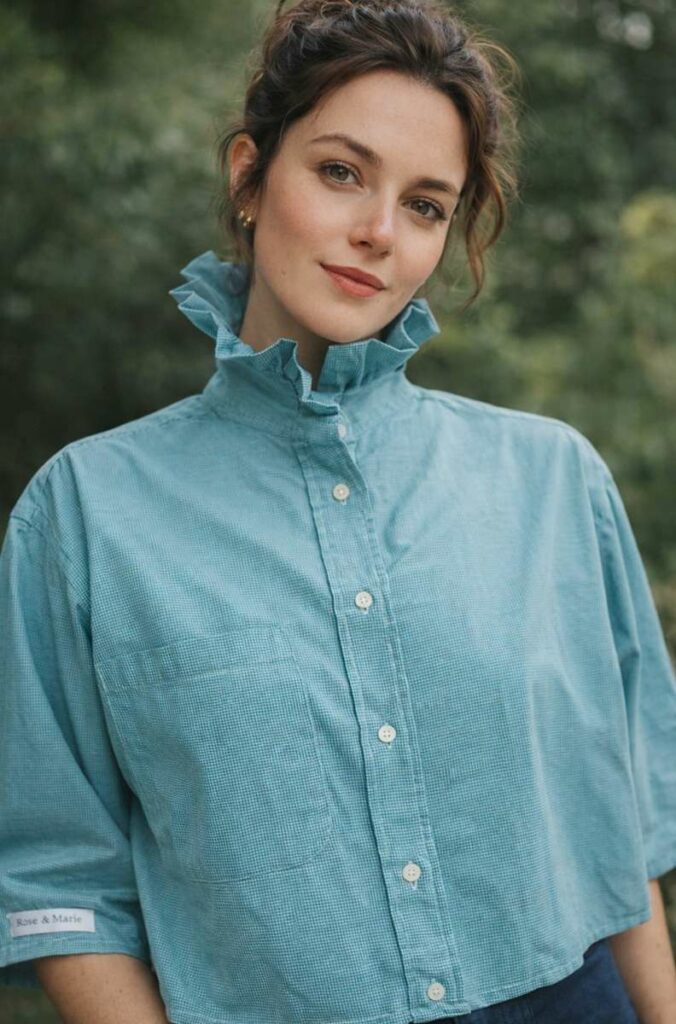 Chemise upcyclée col montant Rose & Marie – Taille 42/44
