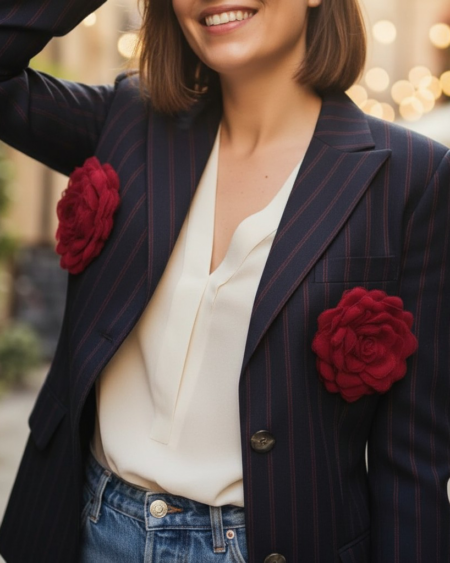 Blazer upcyclé Rose & Marie – Hugo Boss – Laine – Taille 40 – Création unique