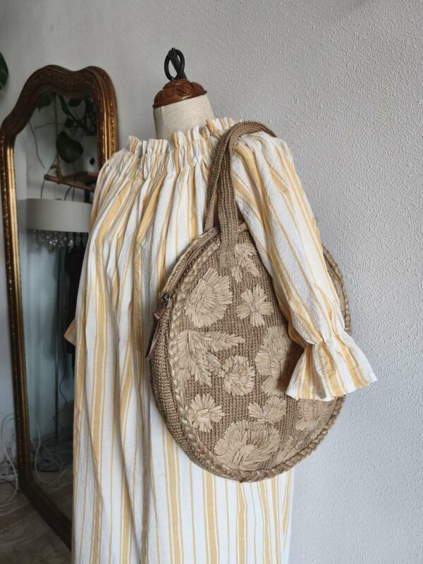 Panier rond en osier naturel – Sac bohème chic très bon état