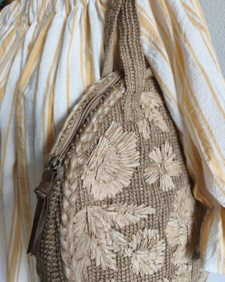 Panier rond en osier naturel – Sac bohème chic très bon état