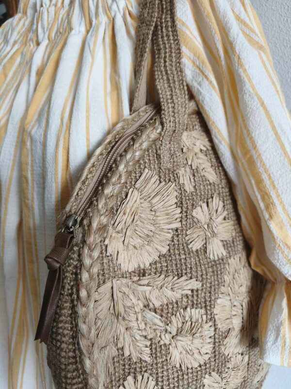 Panier rond en osier naturel – Sac bohème chic très bon état