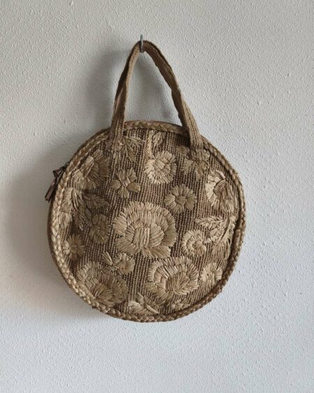 Panier rond en osier naturel – Sac bohème chic très bon état