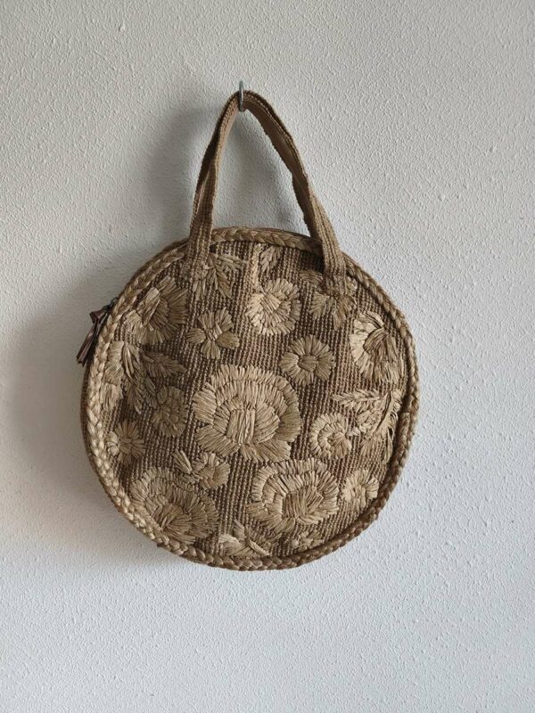 Panier rond en osier naturel – Sac bohème chic très bon état