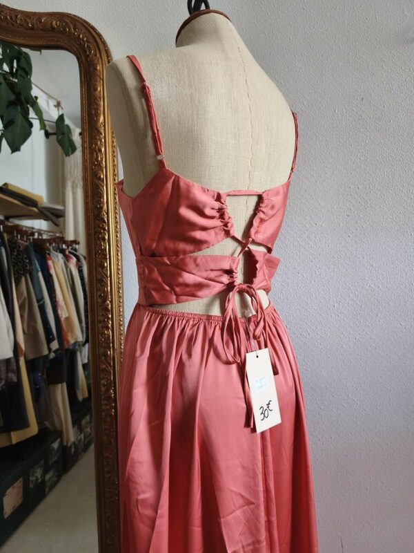 Robe longue satin rose Copperose Paris