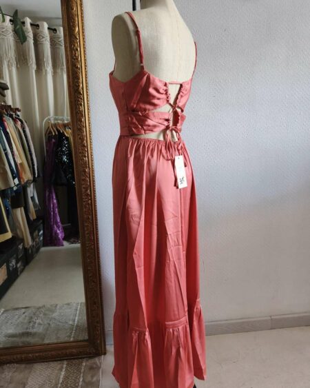 Robe longue satin rose Copperose Paris