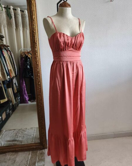 Robe longue satin rose Copperose Paris