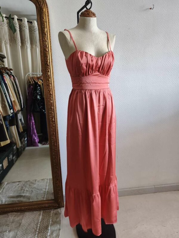 Robe longue satin rose Copperose Paris