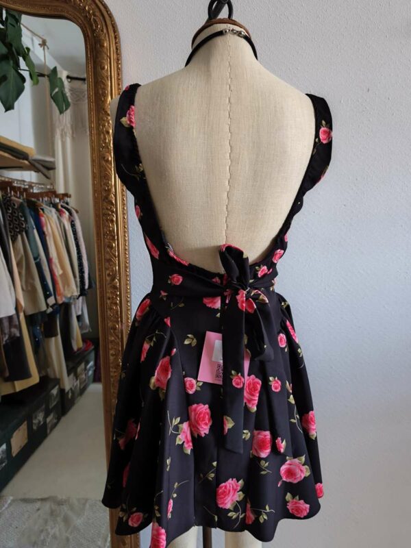 Robe courte noire à fleurs LM Lulu T38 neuve – Dos décolleté soirée & cocktail