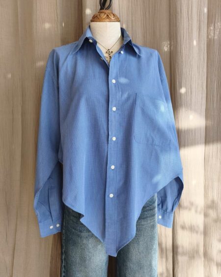 Chemise upcyclée bleue en pointe – Rose & Marie Essentiel – Taille 42