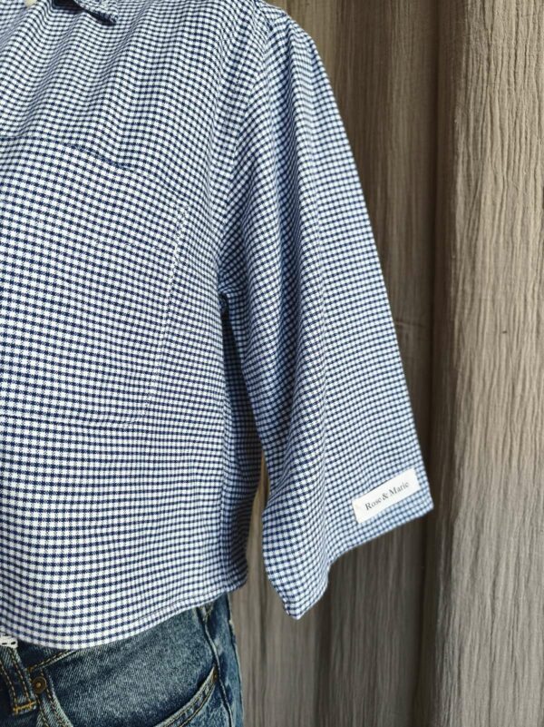 Chemise upcyclée Vichy bleu – Rose & Marie Essentiel – Taille S (36-38)