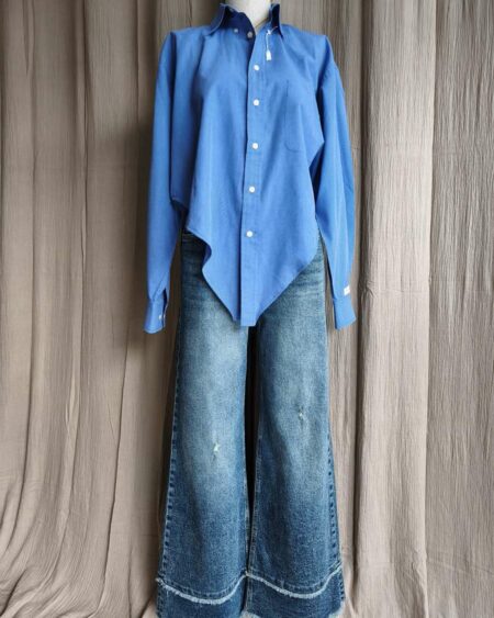 Chemise upcyclée bleue en pointe – Rose & Marie Essentiel – Taille 42