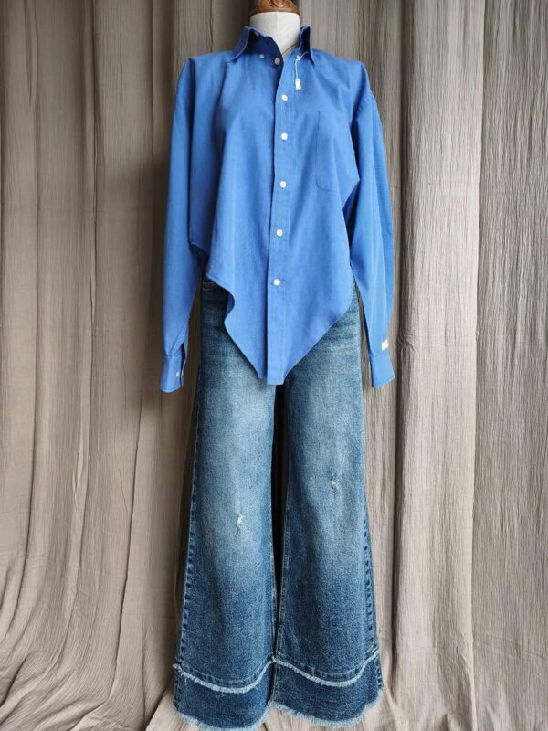 Chemise upcyclée bleue en pointe – Rose & Marie Essentiel – Taille 42