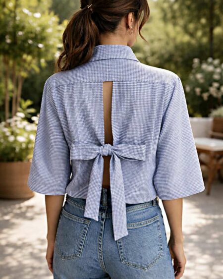 Chemise upcyclée Vichy bleu – Rose & Marie Essentiel – Taille S (36-38)