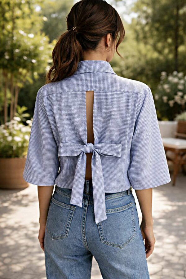 Chemise upcyclée Vichy bleu – Rose & Marie Essentiel – Taille S (36-38)