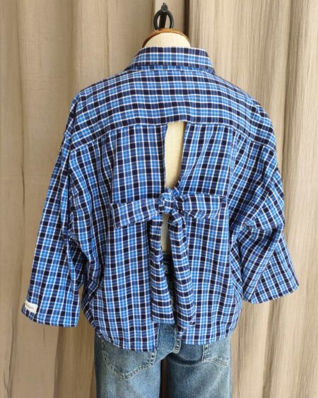 Chemise upcyclée carreaux bleu