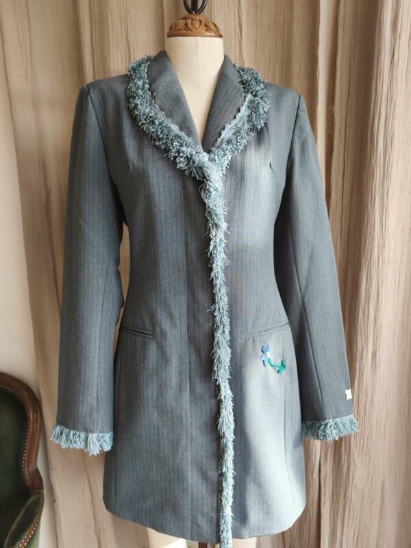 Blazer long gris upcyclé Rose & Marie