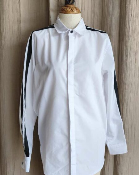Chemise coton blanc bandes noires