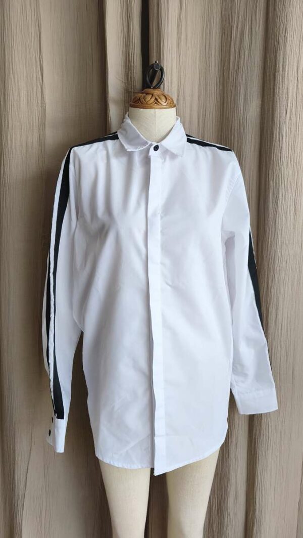 Chemise coton blanc bandes noires