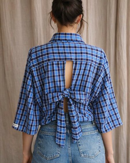 Chemise upcyclée carreaux bleu