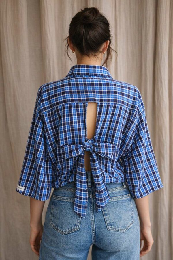 Chemise upcyclée carreaux bleu