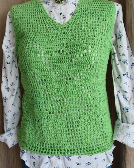 Top crochet vintage vert