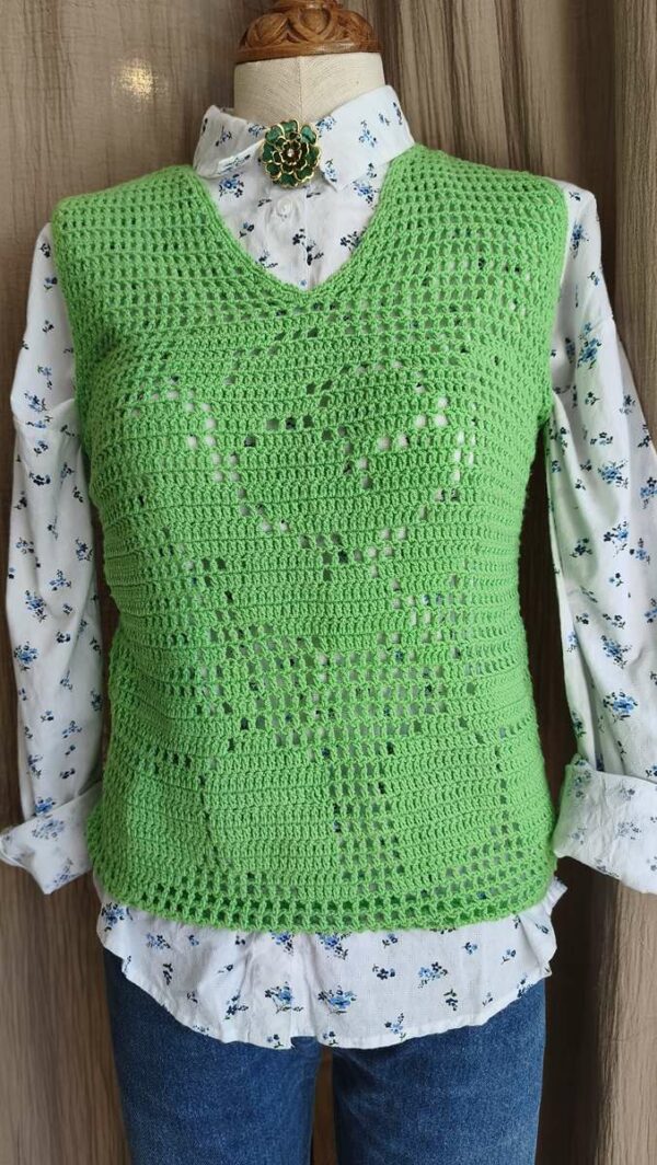Top crochet vintage vert