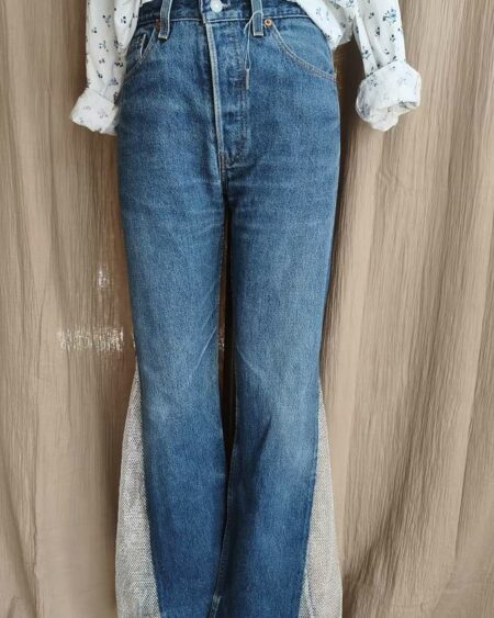 Jean Levi’s 501 upcyclé Rose & Marie – T36 – pièce unique
