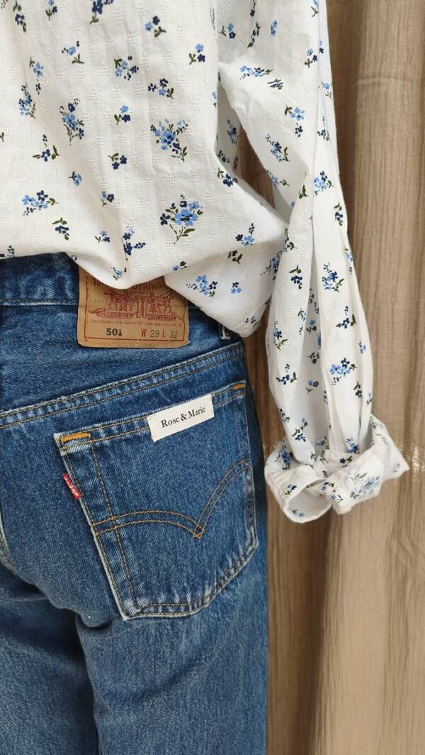 Jean Levi’s 501 upcyclé Rose & Marie – T36 – pièce unique