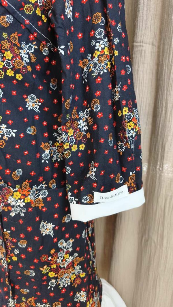 Robe upcyclée fleurie rouge & marine – coton – T38/40 – pièce unique