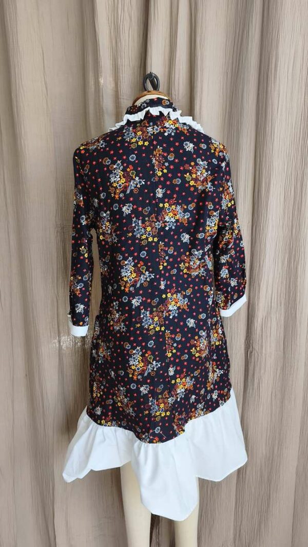 Robe upcyclée fleurie rouge & marine – coton – T38/40 – pièce unique