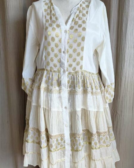 Robe tunique légère blanche & dorée – T40