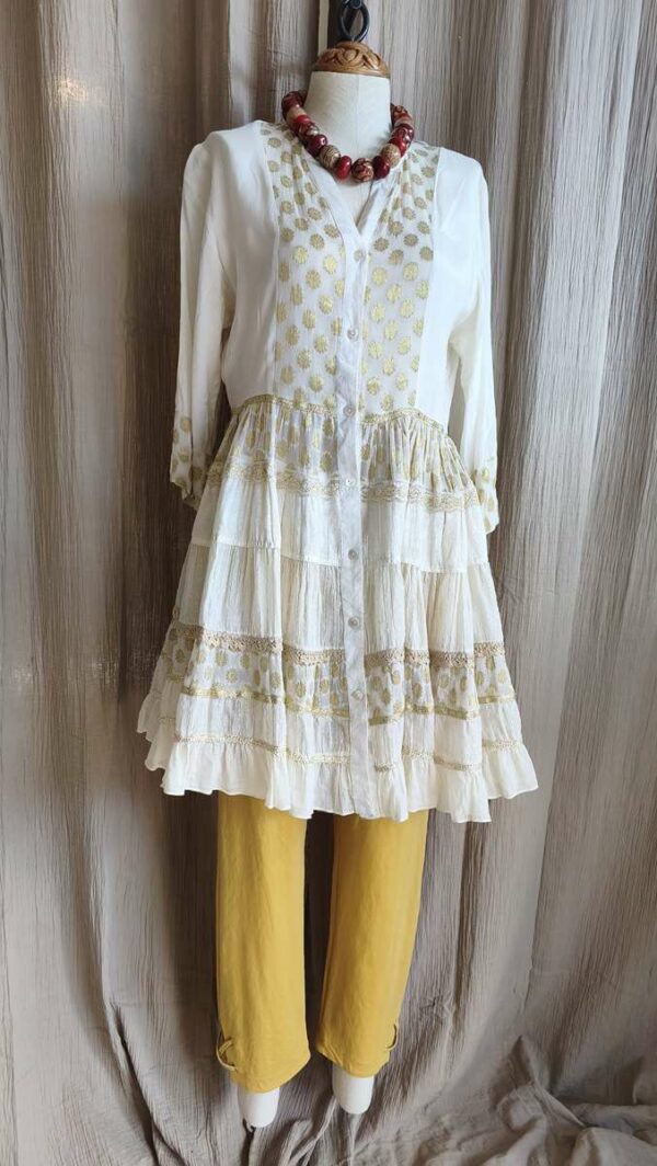Robe tunique légère blanche & dorée – T40