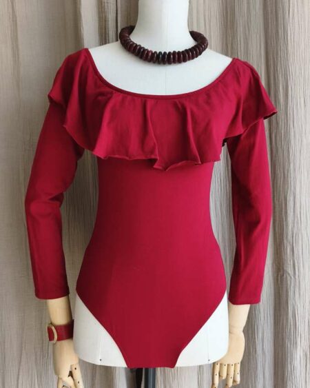 Body rouge carmin à volants – T40 (L) – Bershka – Neuf avec étiquette