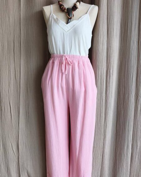 Pantalon double gaze de coton rose – taille unique
