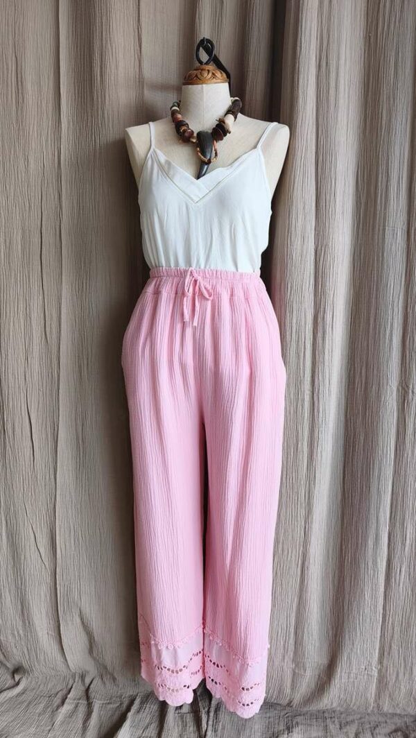 Pantalon double gaze de coton rose – taille unique