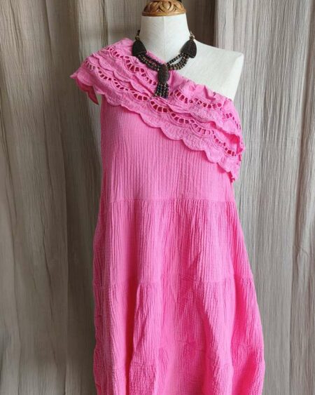 Robe unimanche rose en double gaze de coton – taille 38/40