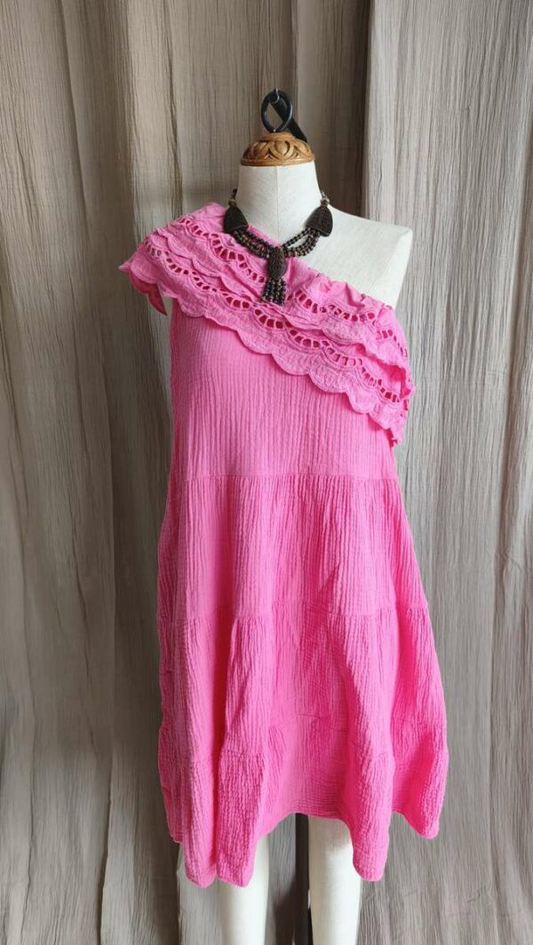 Robe unimanche rose en double gaze de coton – taille 38/40