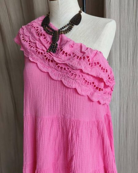 Robe unimanche rose en double gaze de coton – taille 38/40