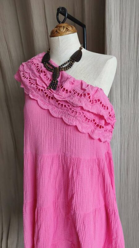 Robe unimanche rose en double gaze de coton – taille 38/40