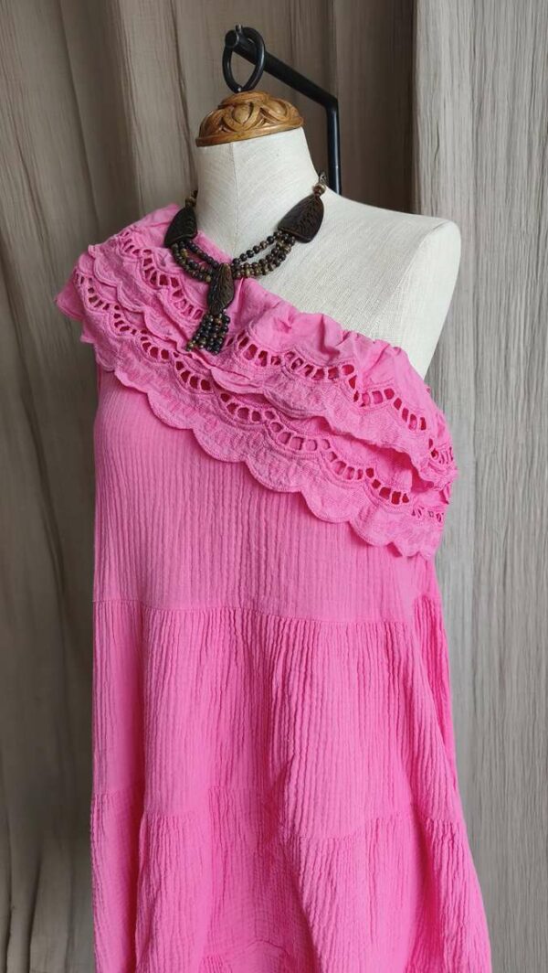 Robe unimanche rose en double gaze de coton – taille 38/40