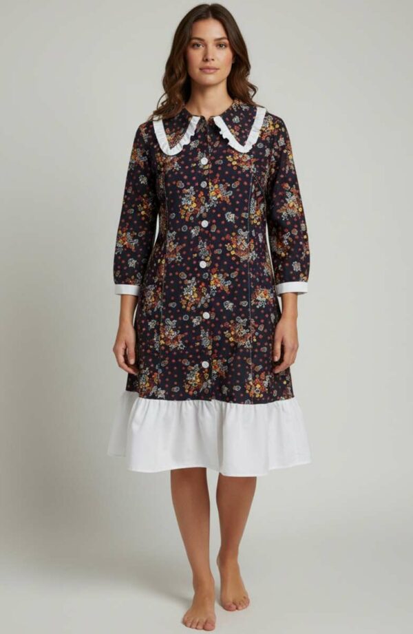 Robe upcyclée fleurie rouge & marine – coton – T38/40 – pièce unique